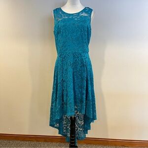 Elegant  sleeveless hi-low Teal Lace Dress size XL